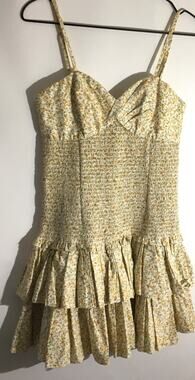 Petersyn Women's Size Small Yellow Saffron Floral Smocked Tiered Mini Dress
